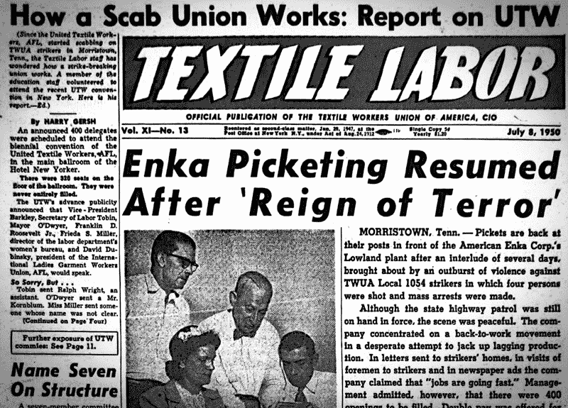 Textile Labor, July 8, 1950, p. 1. (Wisconsin Historical Society)